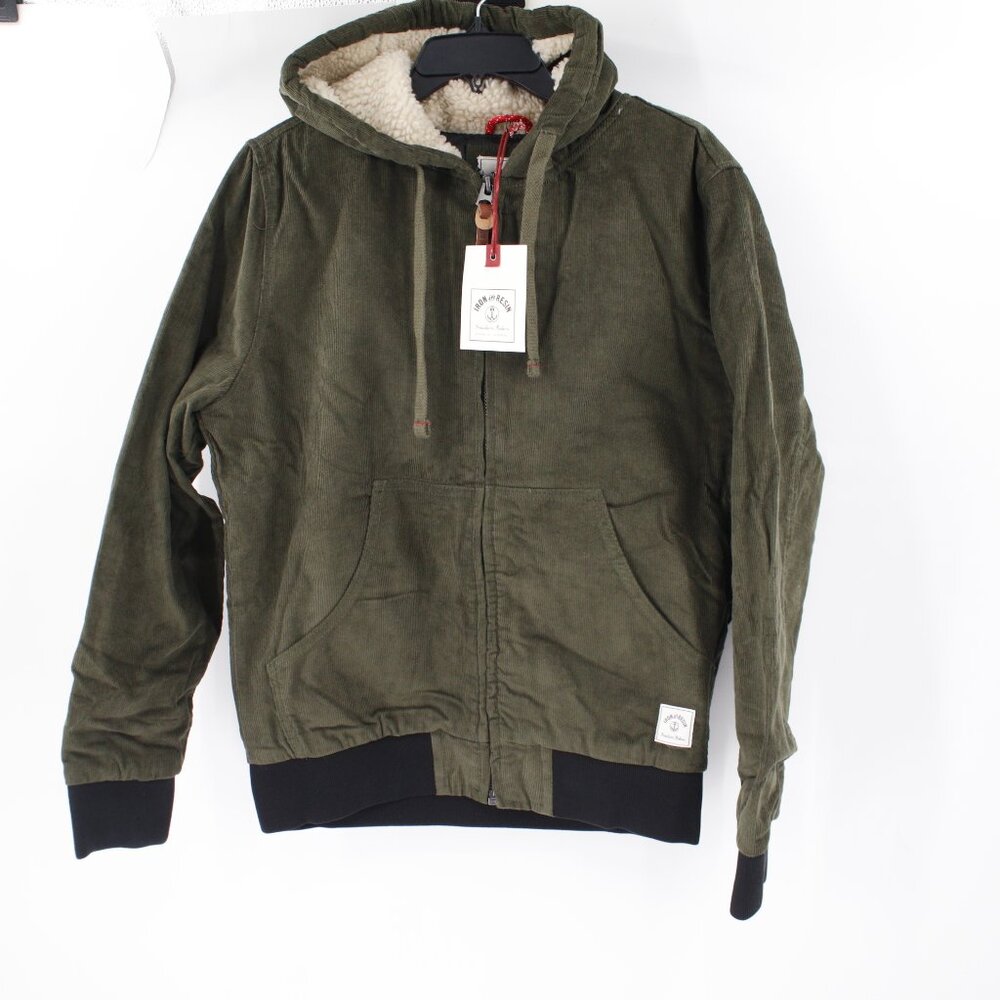 NWT Iron And Resin Jacket Mens Small Bunker Corduroy Hoodie Full Zip green